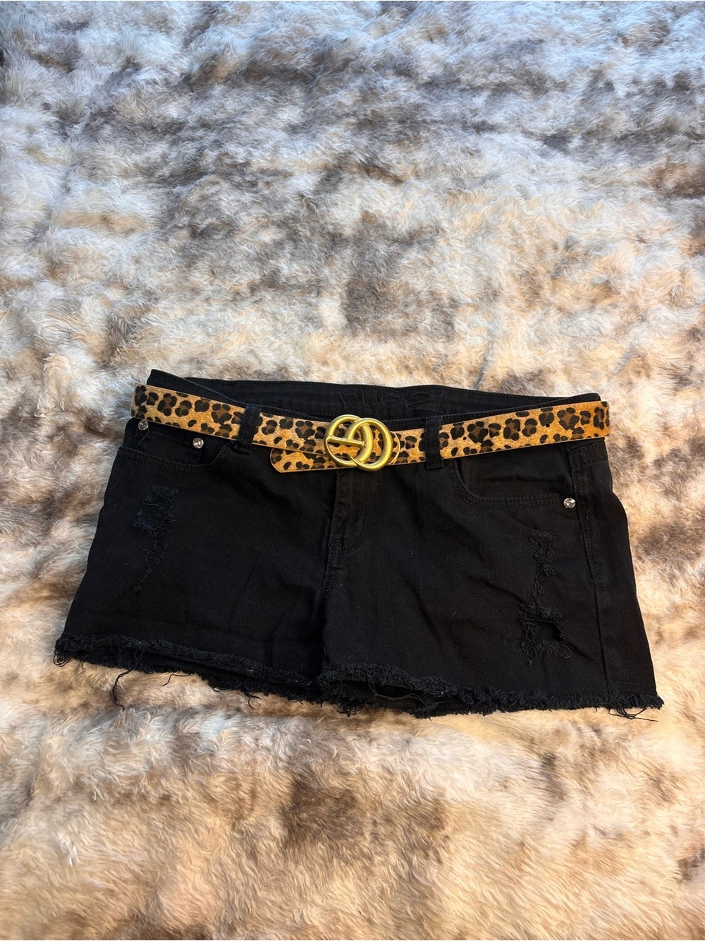 Rue21 Black Denim Jean Shorts with Leopard Print Belt